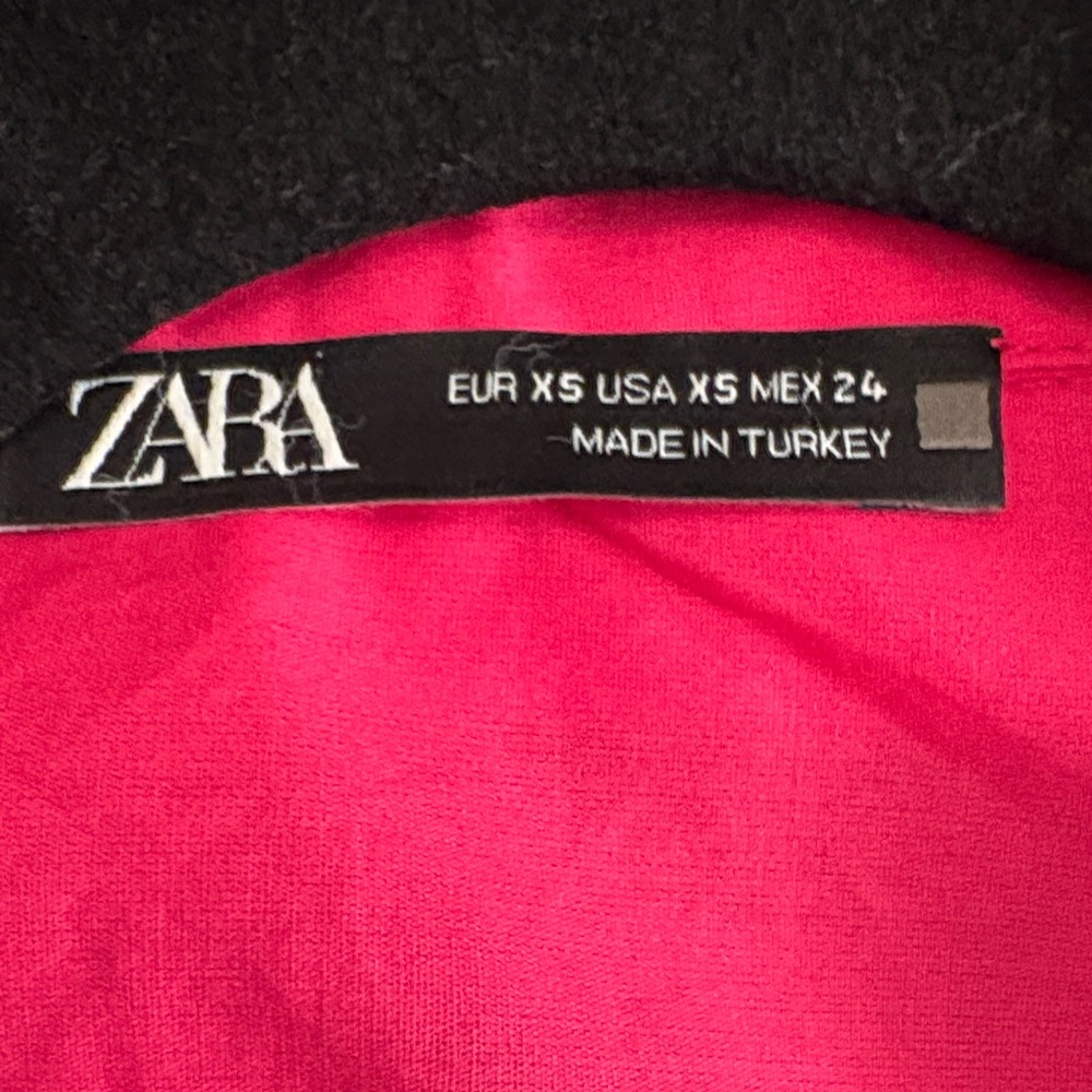 ZARA Bright Fuchsia Pink Long Sleeve Poplin Blouse XS Oversized - Picture 6 of 11